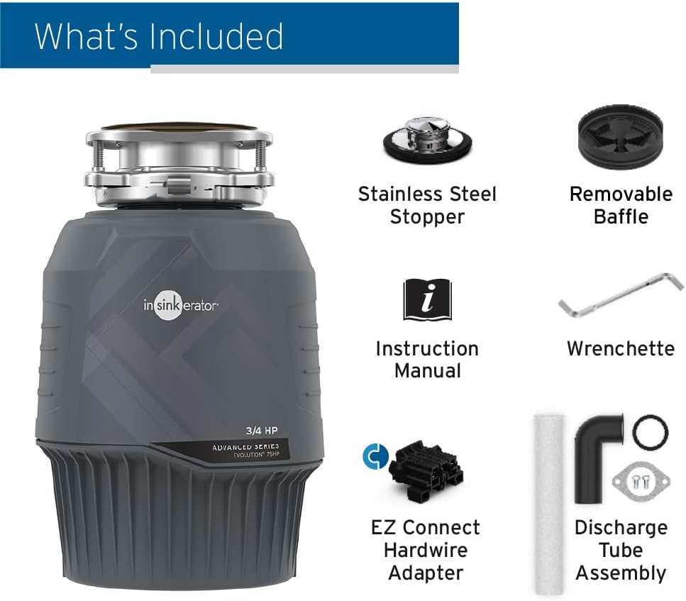 InSinkErator EVOLUTION 0.75HP 3/4 HP, Advanced Series EZ Connect Continuous Feed Food Waste Garbage Disposal, Gray