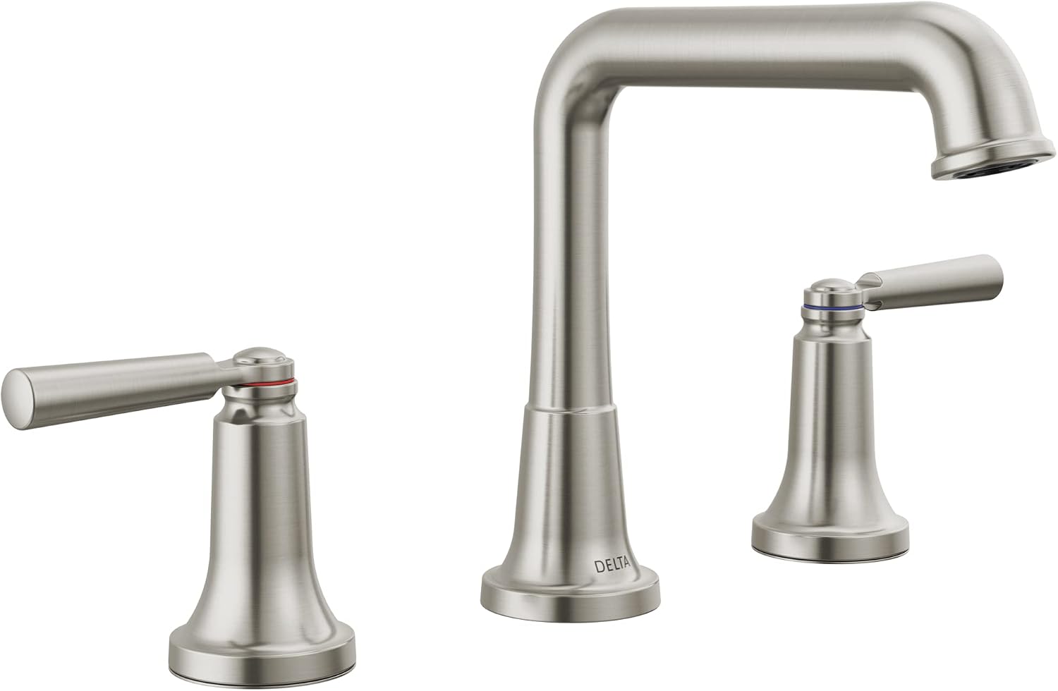 Delta Saylor Brushed Nickel Bathroom Faucet 3 Hole, 8 Inch Widespread Bathroom Sink Faucet for Vanity, Metal Push-Pop Drain Assembly, Stainless 3536-SSMPU-DST