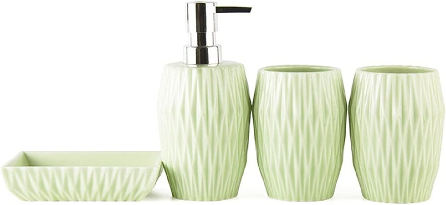 Soap Dispenser/Dispenser for Handwashing Fluid Bathroom Accessories Set Ceramic 4 Pieces Bathroom Ensemble for Bath Decor with Soap Dispenser Toothbru(Light Green)