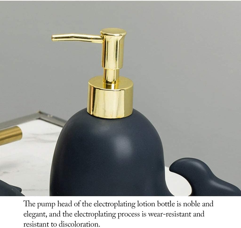 Soap Dispenser Decoration Bath Accessory Set 5 Piece Ceramic Bath Accessory Set Includes Liquid Soap or Lotion Dispenser Kids Whale Bathroom Design Blue (Color: Navy Blue A) Soap Dispenser