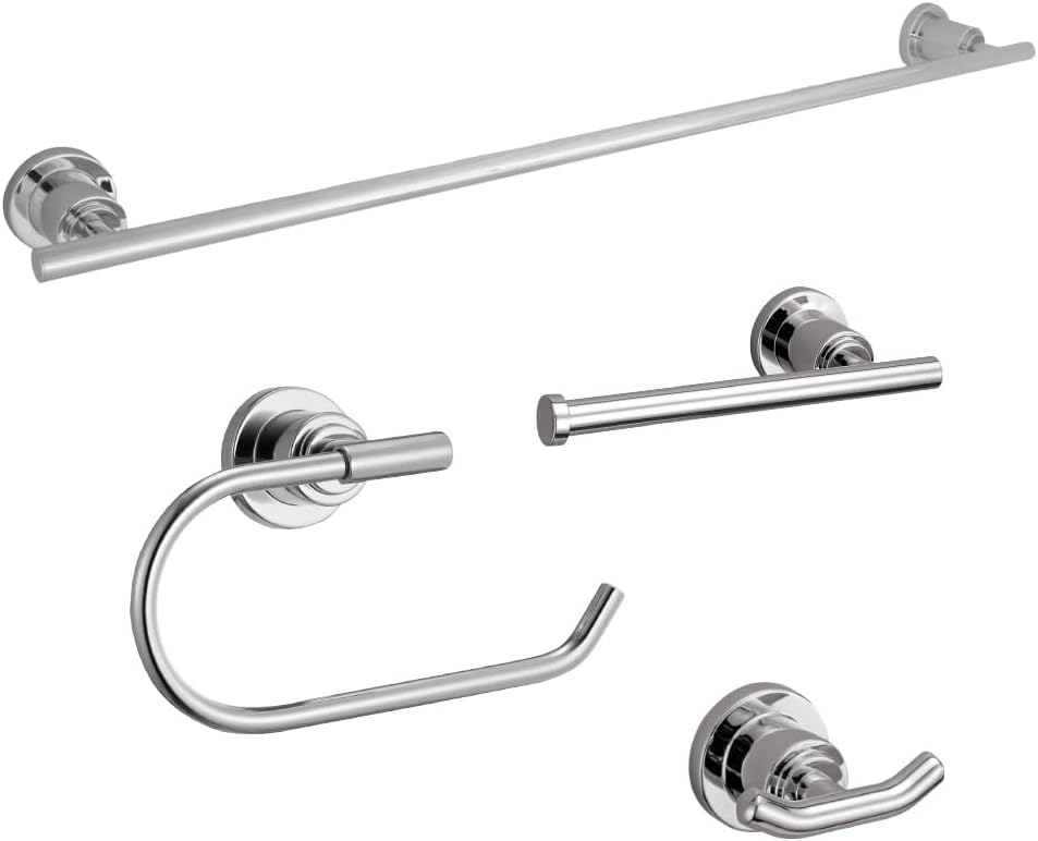 HomeStock Bathroom Hardware Set - 4 Piece Polished Chrome Accessory Kit