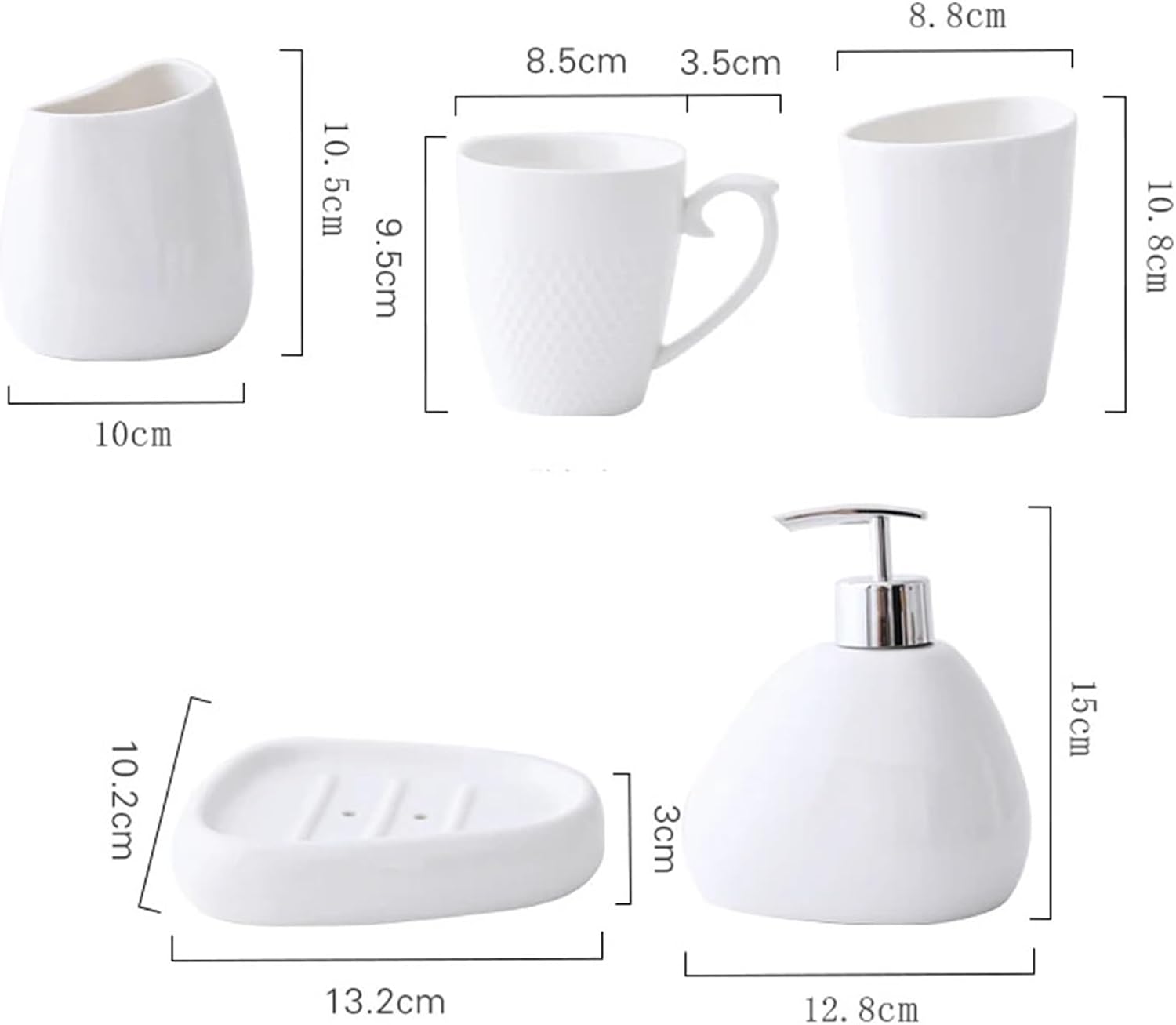 Bathroom Soap Dispenser Set Ceramic Bathroom Accessories Set Soap Dispenser Toothbrush Holder Toothbrush Cup Soap Box Tray Toilet Brush Bathroom Supplies(White)
