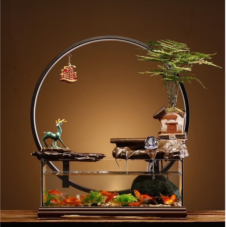 Tabletop Water Fountain Tabletop Fountain Fish Tank Flowing Water Ornaments Circulating Water Fountain Landscape Home Living Room Office Desktop Decoration Indoor Fountain(B)