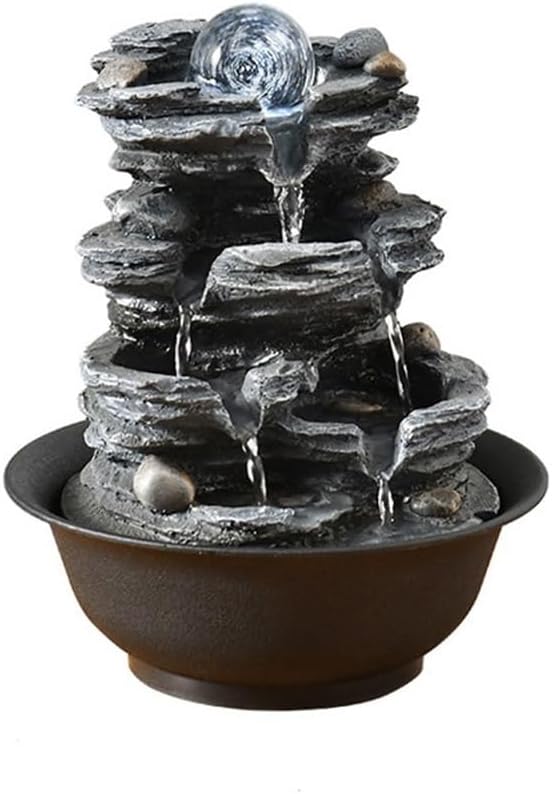 GLigeT Tabletop Fountain Small Rockery Office Desktop Running Water Ornaments Fortune Feng Shui Ball Fountain Circulation Water Features Water Fountain Decor
