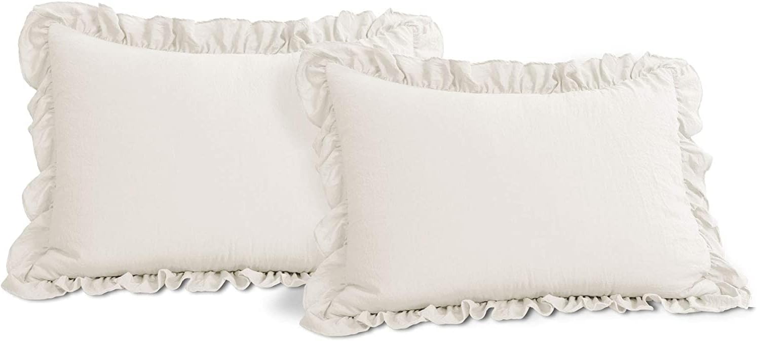 Lush Decor Reyna Ruffle Comforter Set - 3 Piece Cozy Ruffled Bedding Set - Timeless Elegance and Comfort for Bedroom - King, White