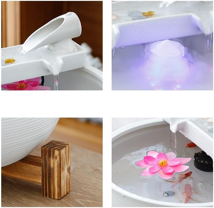 GUERNSEY Tabletop Fountain Tabletop Fountain Chinese Simple Desktop Water Ornaments Fountain Humidifier Living Room Tea Table Office Decorations Indoor Fountain(White)