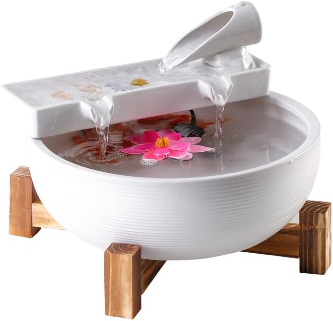 GUERNSEY Tabletop Fountain Tabletop Fountain Chinese Simple Desktop Water Ornaments Fountain Humidifier Living Room Tea Table Office Decorations Indoor Fountain(White)