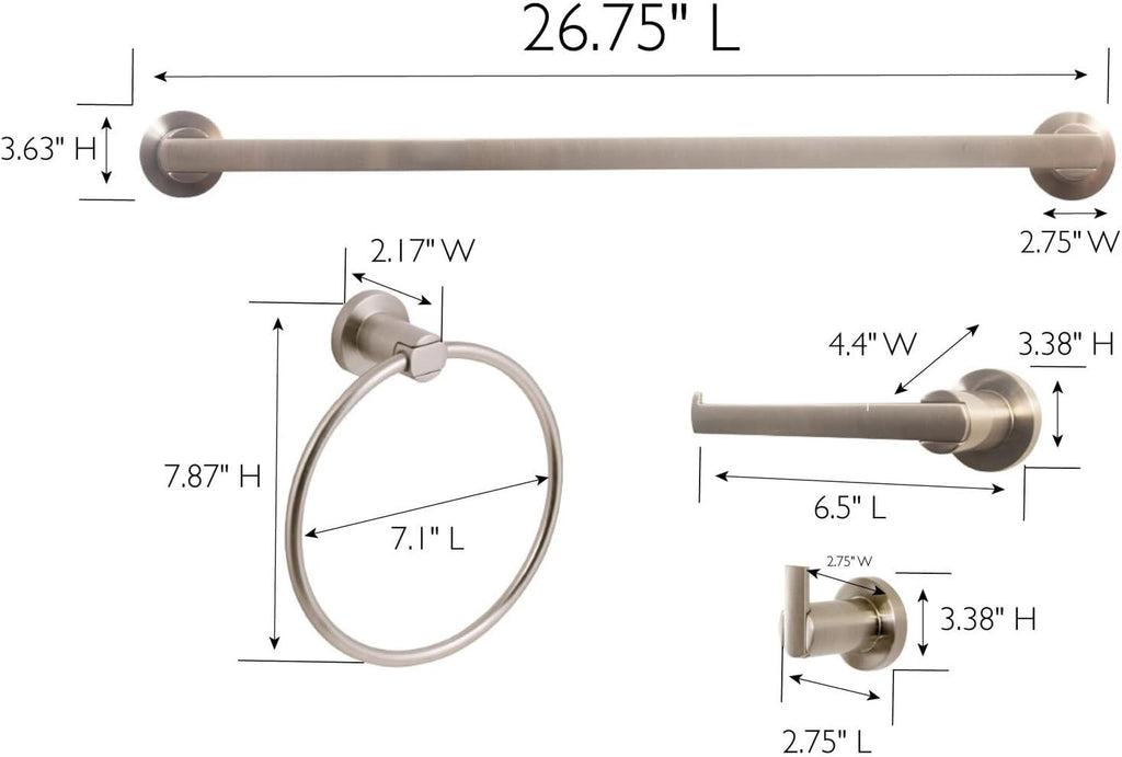 HomeStock 4-Piece Bathroom Accessory Set - Towel Rack, Ring, Holder & Hook - Chrome