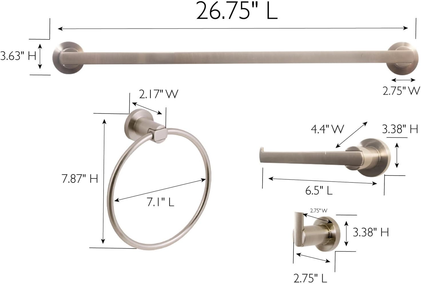 HomeStock 4-Piece Bathroom Accessory Set - Towel Rack, Ring, Holder & Hook - Chrome
