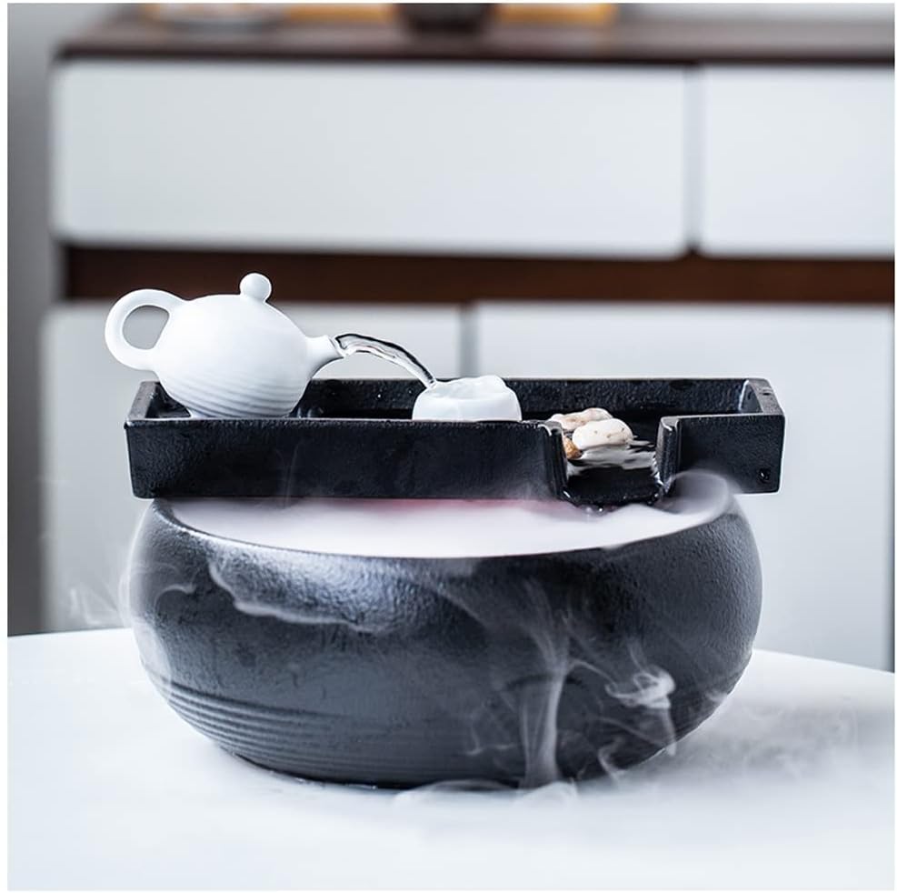 HIHELO Desktop Fountain Tabletop Fountain Ceramic Flowing Water Ornament Circulating Water Home Indoor Fountain Office Desktop Decoration Water Fountain Outdoor (Color : with Nebulizer)