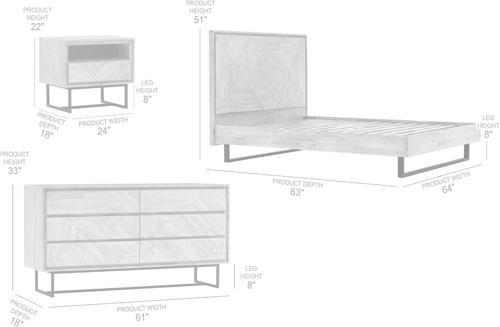 Armen Living Peridot 4 Piece Queen Bedroom Set in Natural Acacia Wood