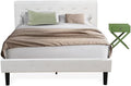 East West Furniture NL19Q-1HA12 2 Piece Bedroom Set - Button tufted Queen Size Bed - Linen white Velvet Fabric Upholstered Headboard and a Clover Green Finish Nightstand