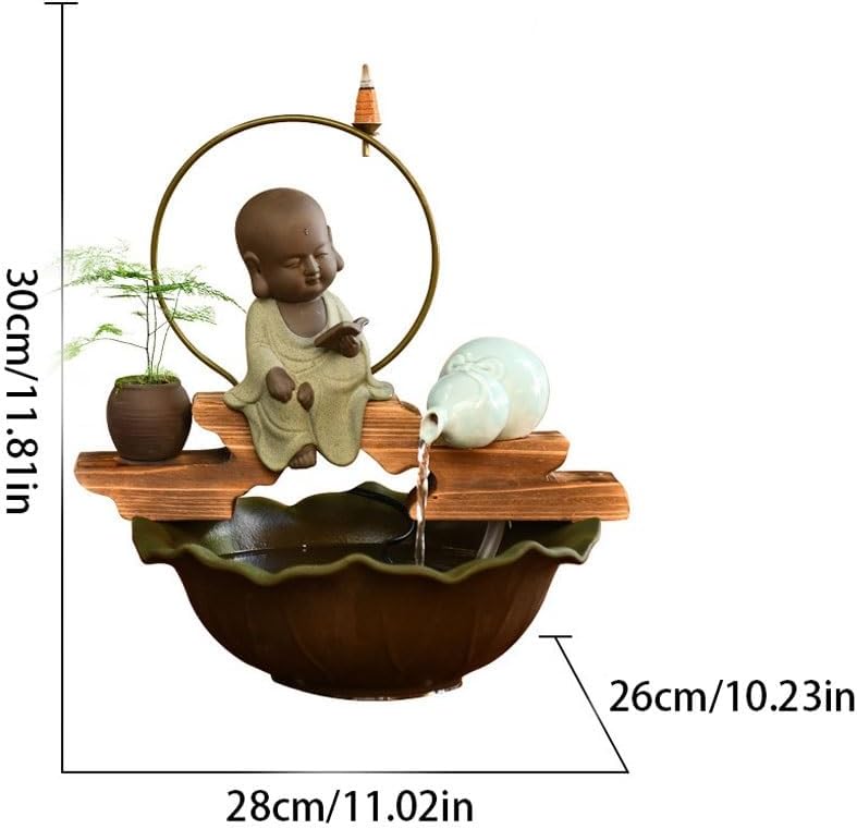 GUERNSEY Tabletop Fountain Chinese Zen Flowing Water Ornaments Living Room Office Desktop Feng Shui Ceramic Fountain Tabletop Fountains Indoor Fountain(Small)