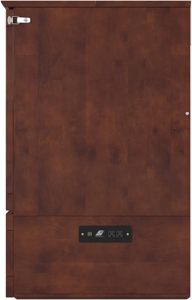 AFI Hamilton Full Murphy Bed Chest with Mattress, Storage, and Built-in Charger in Walnut