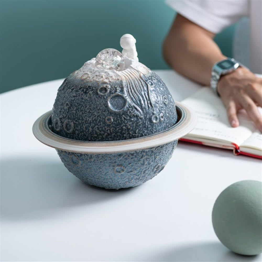 GLigeT Tabletop Fountain Streaming Water Ornaments Office Fortune Feng Shui Decorative Creative Light Luxury Cycle Humidification Round Fountains Water Fountain Decor