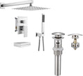 KES Bathtub Shower Faucet Set with Waterfall Tub Spout Bathroom Sink Drain with Strainer Basket Hair Catcher, XBN6305-BN+S2013A-BN-NEW