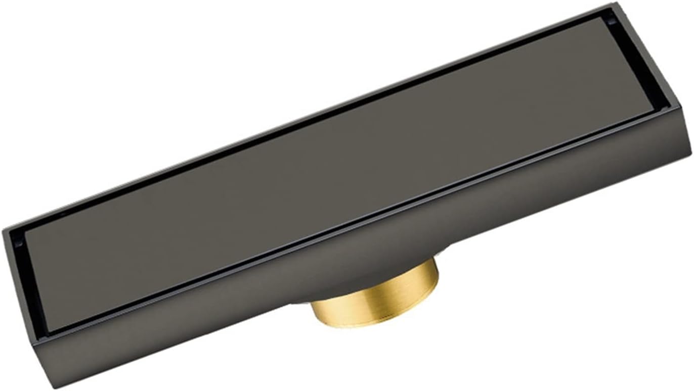 Linear Shower Drain with Hair Strainer, Brass Invisible Rectangle Shower Floor Drain with Removable Cover, Floor Drainer for Kitchen Washroom Garage and Basement (Grey 30x8cm(11.8x3.1Inch))