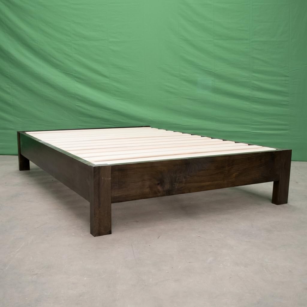 Farmhouse Wood Platform Bed Frame, Twin Size - Rustic & Modern Style, Brown Finish, Solid Pine, No Box Spring Needed, Amish Made in USA