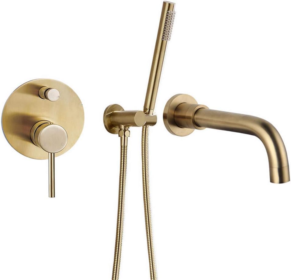 Bathtub faucets and Shower Heads Shower Set Mixer Valve 2 Function Bathtub Mixer Taps Hot and Cold Wall Mounted Bathroom Shower Faucet with Hand Shower,Gold.2