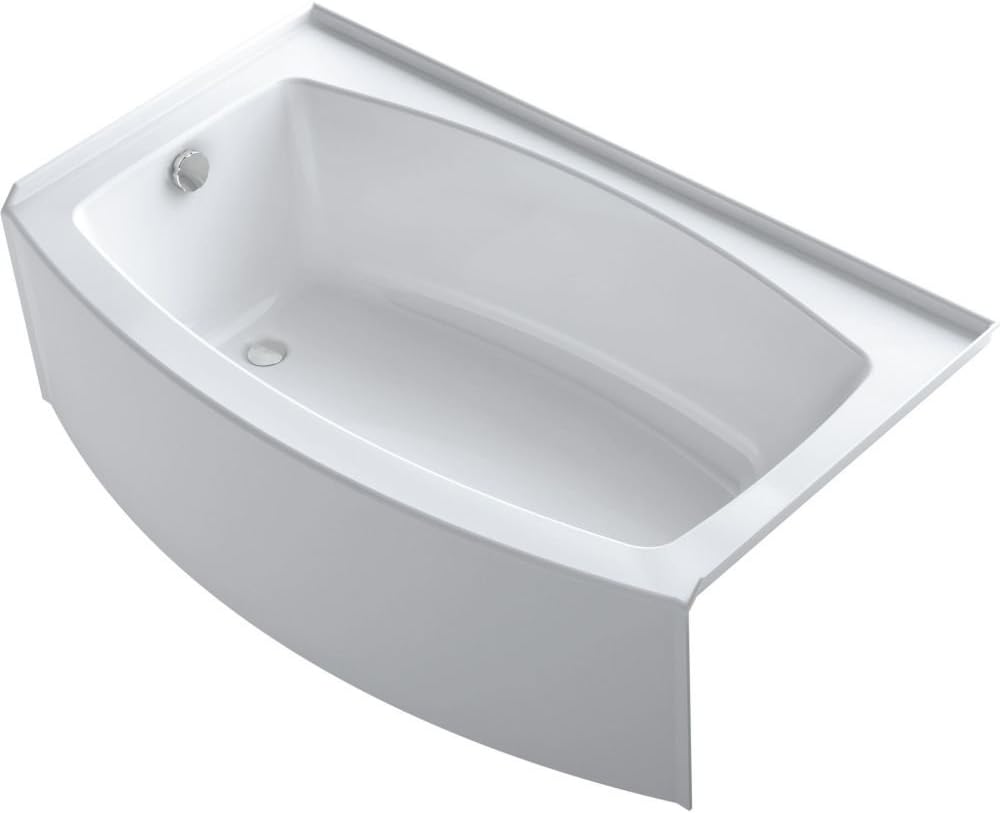 KOHLER K-1118-LA-0 Expanse 60-Inch x 30-Inch Curved Alcove Bath with integral flange and left hand drain, White