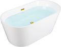 WOODBRIDGE 59' Acrylic Freestanding Bathtub Contemporary Soaking White Tub with Brushed Gold Overflow and Drain，B0014-BG