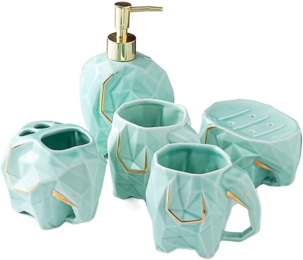 Bathroom Accessory Set Bathroom Accessories Set Bathroom Accessory Set Geometric Cute Elephant Soap Dispenser for Liquid Soap Or Lotion Bath Accessory Set (Green)