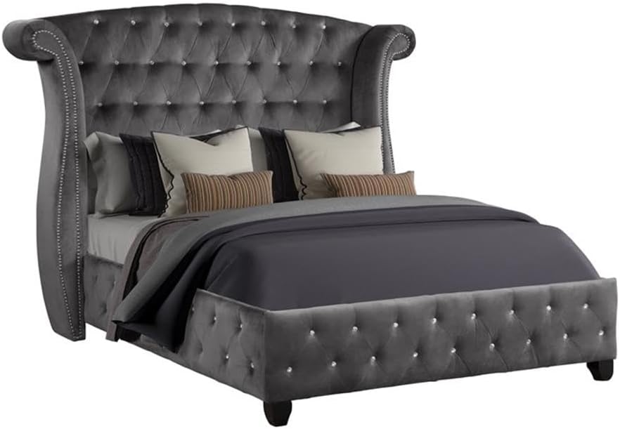 Sophia Queen 4 Pc Tufted Upholstery Bedroom Set Made with Wood in Gray