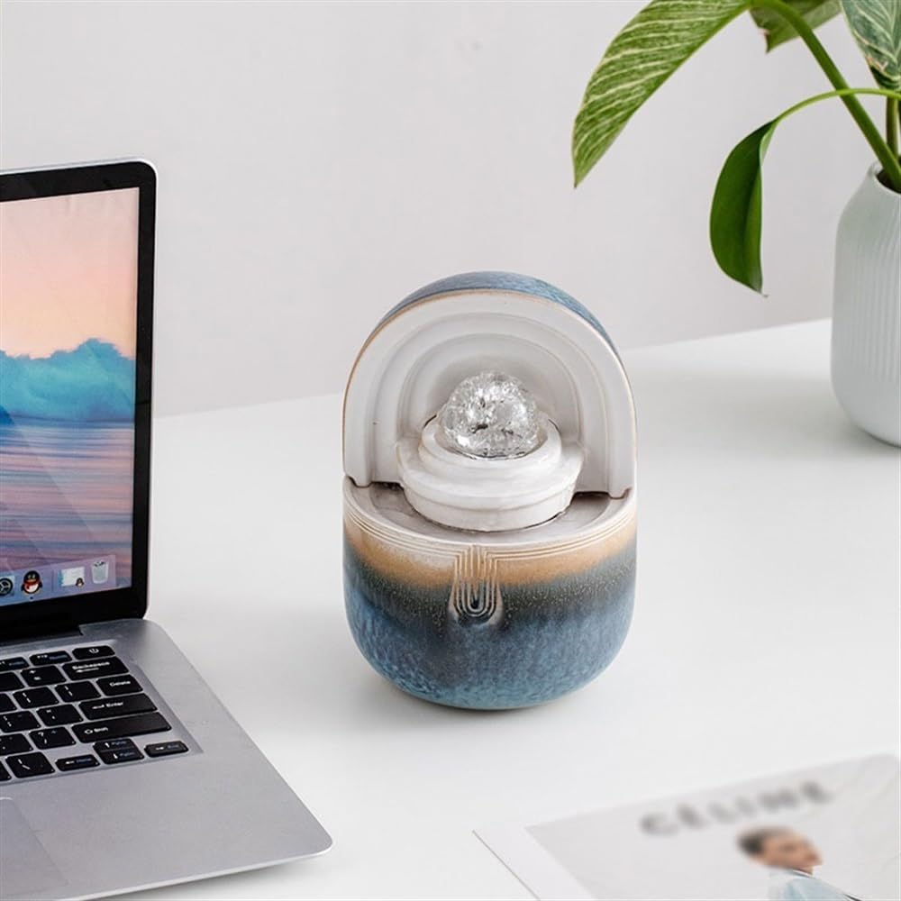 GLigeT Tabletop Fountain Small Office Spinning Ball Fortune Feng Shui Wheel Creative Simplicity Fountain Ceramic Desktop Ornaments Water Fountain Decor(Blue)