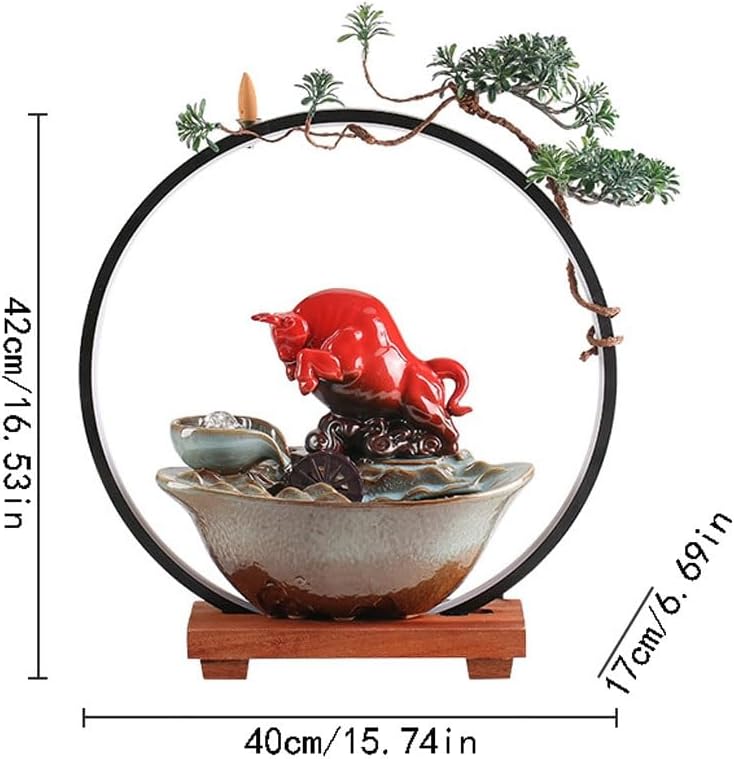 GUERNSEY Tabletop Fountain Chinese-Style Office Desktop Circulating Water Fountain Ornaments Home Living Room TV Cabinet Desktop Decorations Indoor Fountain