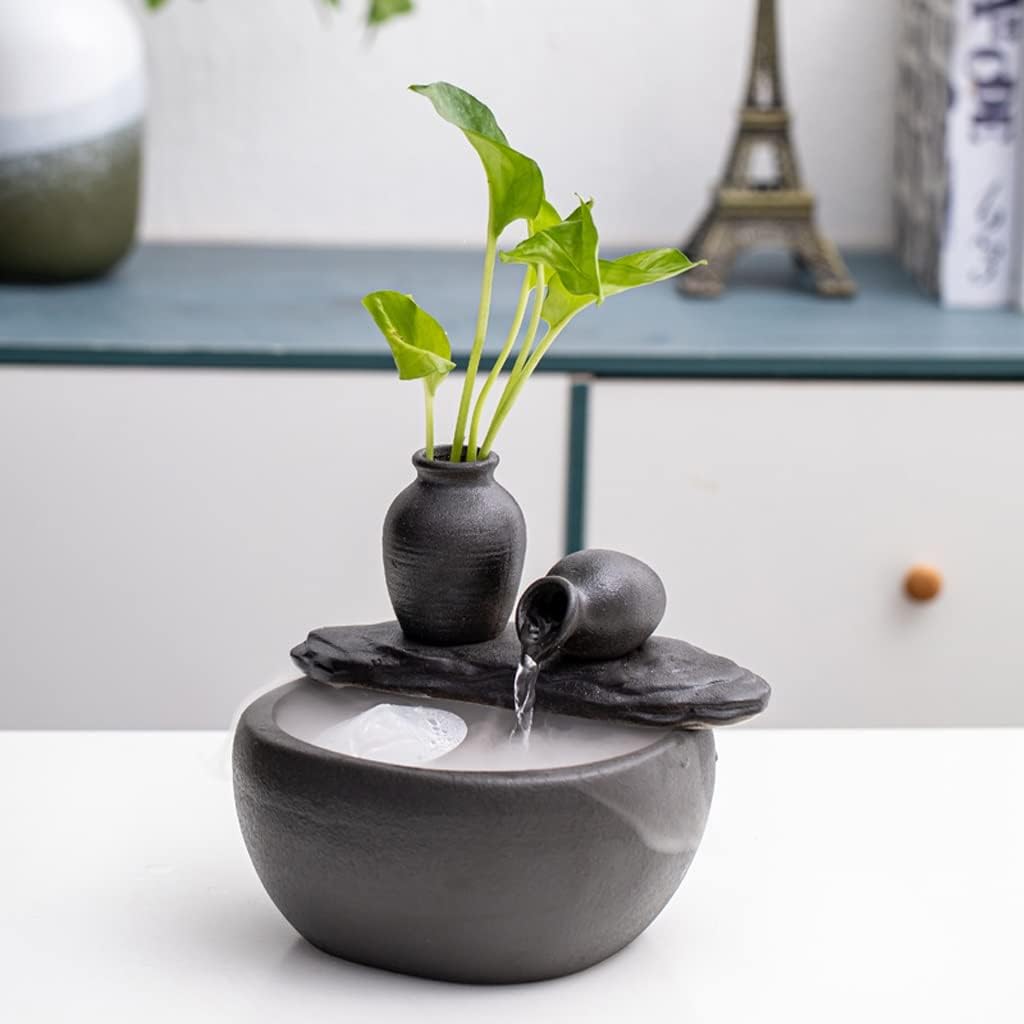 HIHELO Desktop Fountain Tabletop Fountain Ceramic Tabletop Fountain Ornament Circulating Water Fountain for Indoor and Home Decoration Water Fountain Outdoor (Color : with Nebulizer)