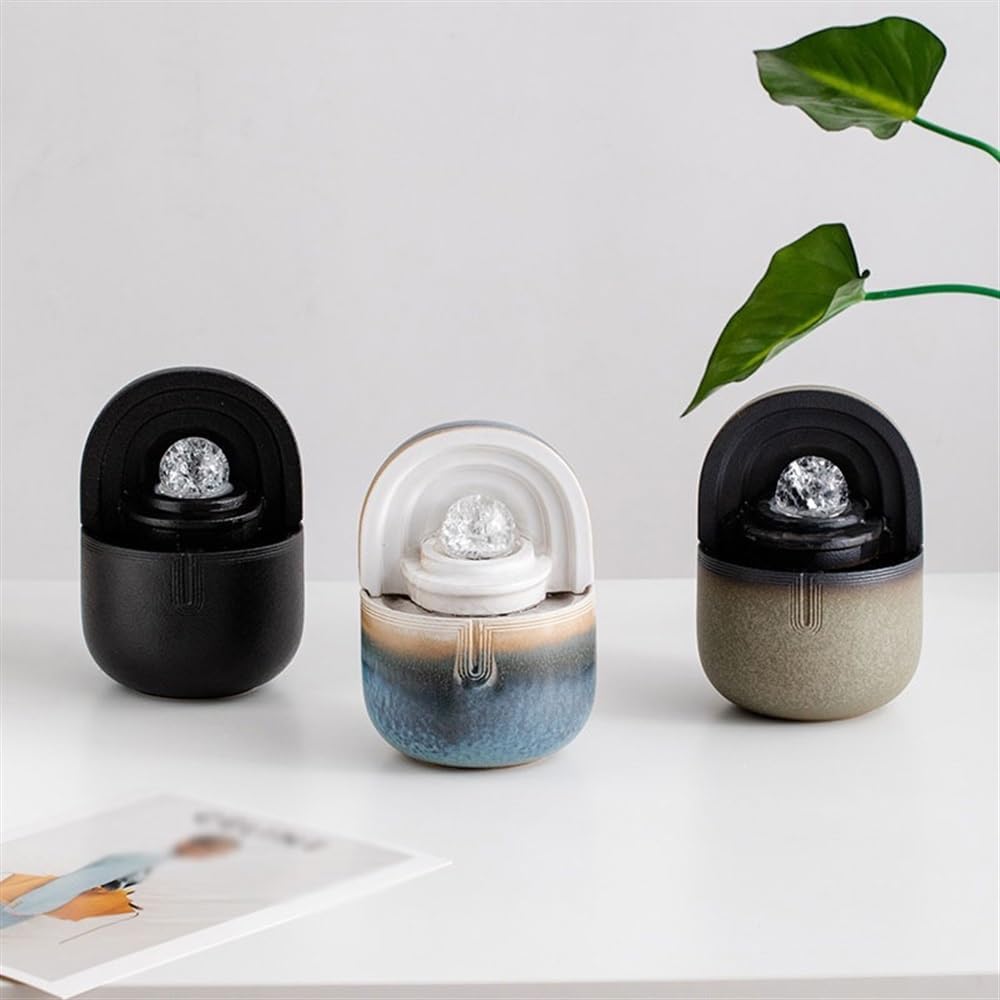 GLigeT Tabletop Fountain Small Office Spinning Ball Fortune Feng Shui Wheel Creative Simplicity Fountain Ceramic Desktop Ornaments Water Fountain Decor(Blue)