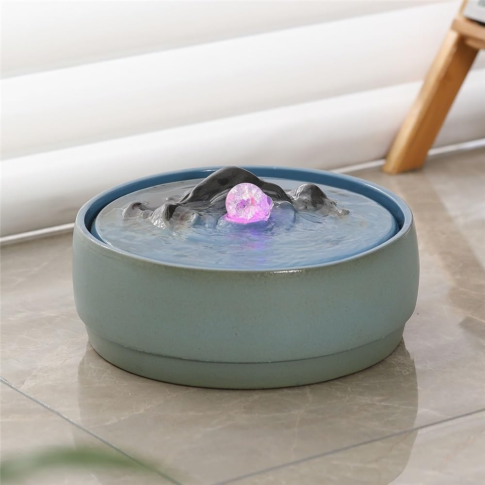 Tabletop Chinese-Style Circulating Water Fountain Tabletop Home Office Decoration Decor(Blue)