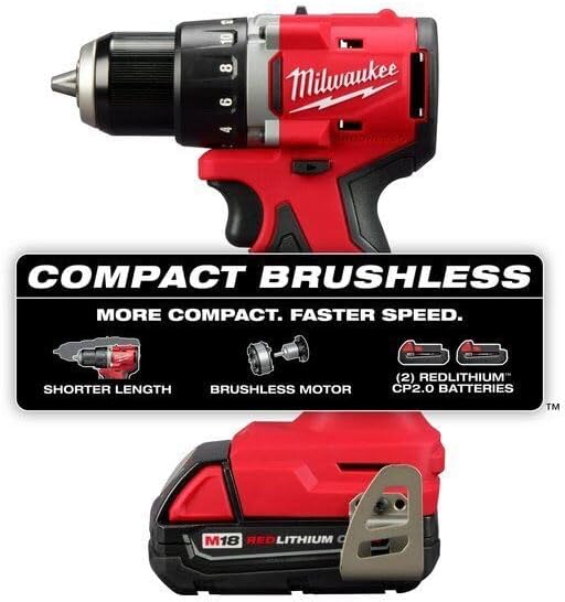 EMBER & VALOR 3601-22Ct mMilwaukee Tool 3601-22Ct M18 Compact Brushless 1/2 In. Drill/Driver Kit, Large, ‎red, Black