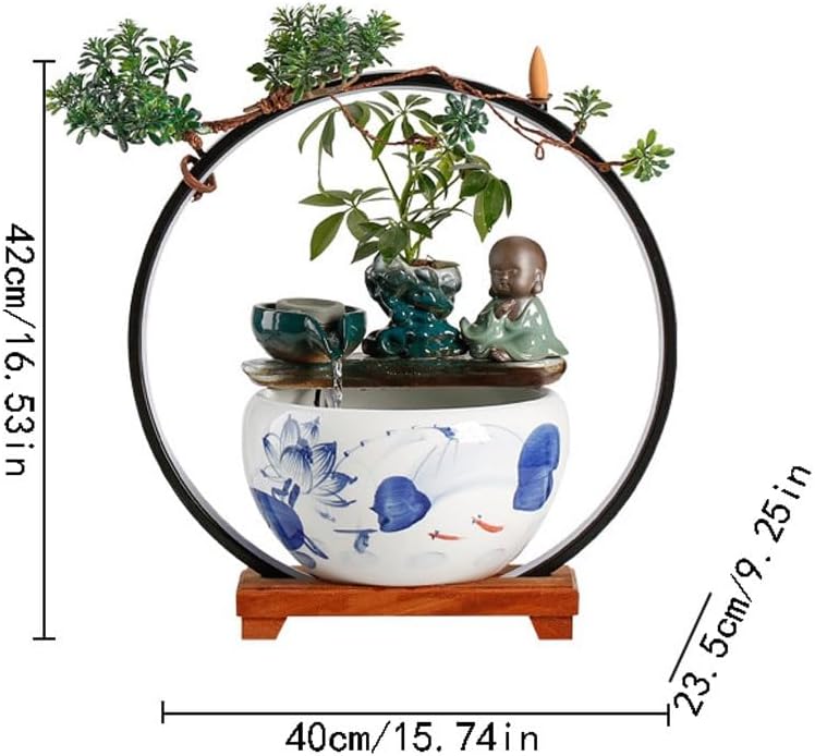 GUERNSEY Tabletop Fountain Chinese Creative Desktop Fountain Living Room Desktop Water Ornaments Indoor Desktop Ceramic Ornaments Indoor Fountain