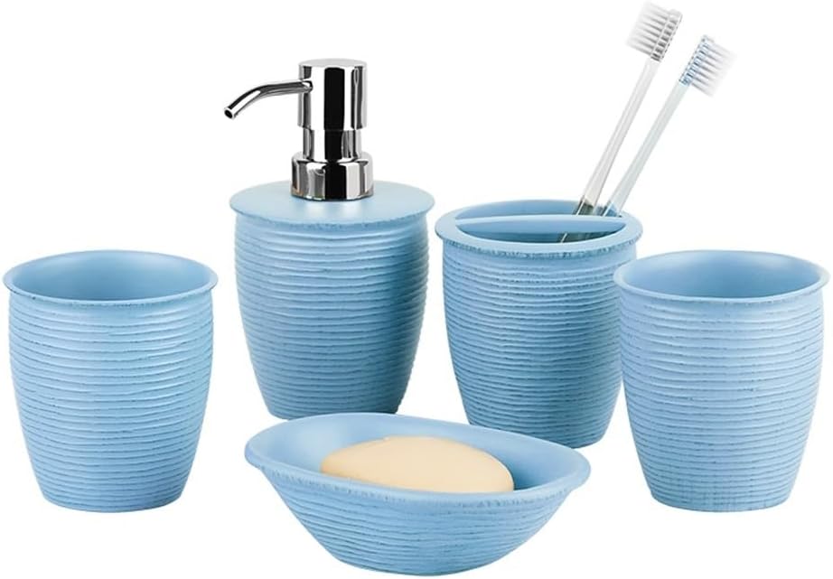 5-Piece Bathroom Accessory Set with Soap Dispenser, Toothbrush Holder, Tumbler & Soap Dish for Vanity Bath Set(Blue)