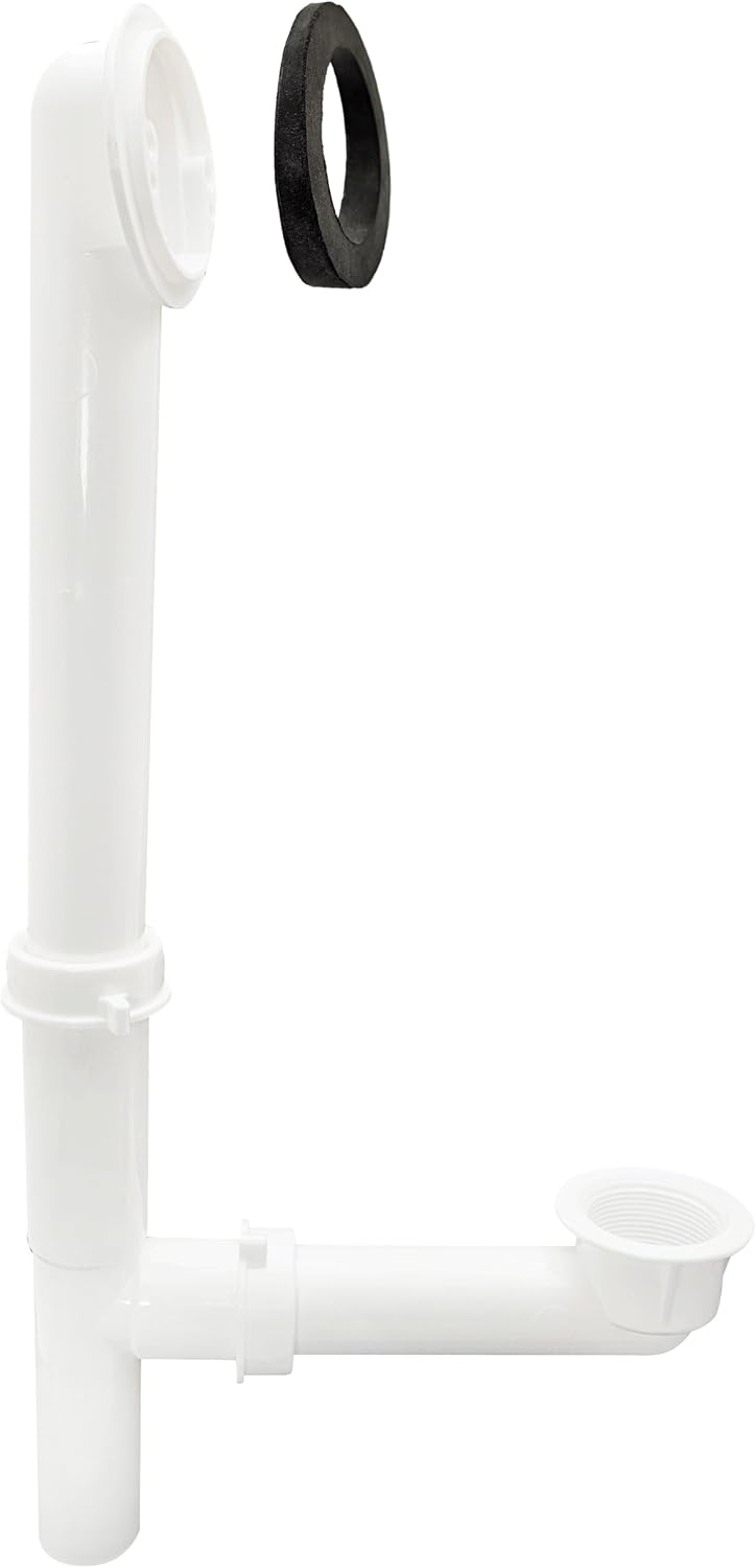 Westbrass 593244-12-62 14' x 1-1/2' White Tubular Bathtub Waste & Overflow Assembly with Tip-Toe Drain Plug and 2-Hole Faceplate, Matte Black (12-Pack)