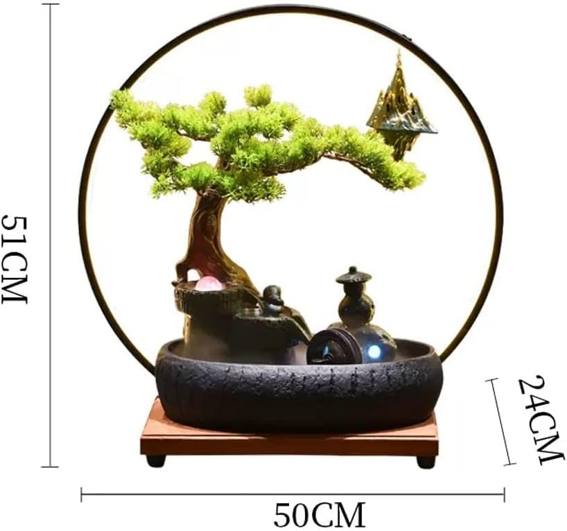 Ceramic Tabletop Fountain with LED Light Ring, Zen Charm, Soothing and Relaxing, Suitable for Home, Office, Etc.