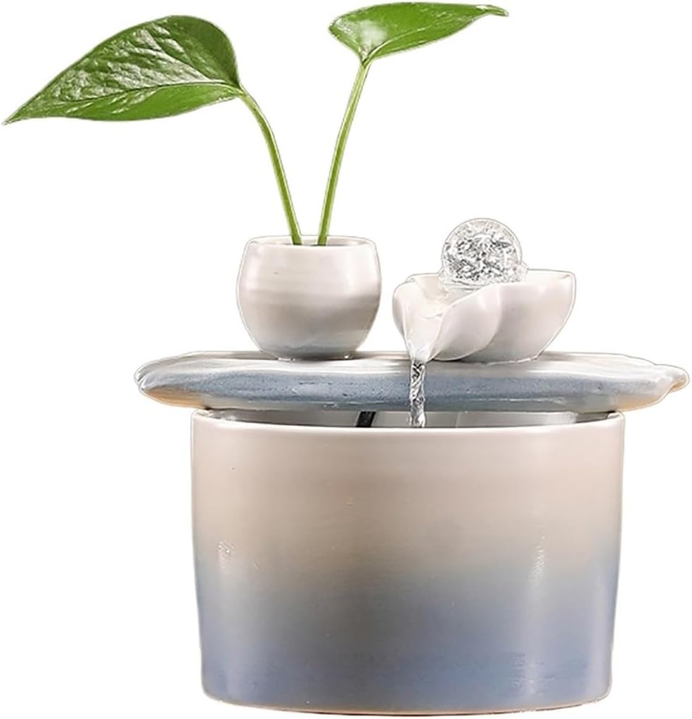 Tabletop Indoor Tabletop Fountain Ceramic Meditation Relaxation Decor(Blue)