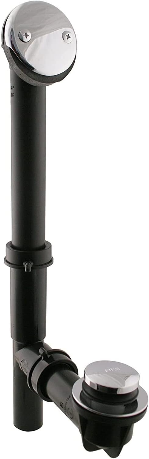 Westbrass Y593144CP-12 14' Black Tubular Bath Waste & Overflow Assembly with Tip-Toe Drain Plug and Two-Hole Faceplate, Polished Chrome (12-Pack)