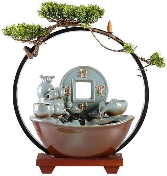 GUERNSEY Tabletop Fountain Chinese Style Home Study Desk Ornaments Tea Room Circulating Water Decoration Ornaments Office Desk Fountain Ornaments Indoor Waterfall Feature Indoor Fountain