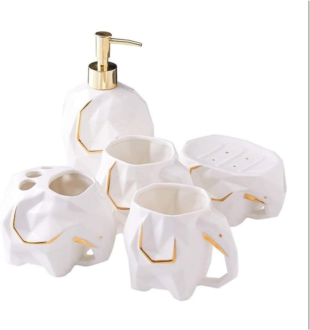 Soap Dispensers Bathroom Accessory Set,Geometric Cute Elephant Soap Dispenser for Liquid Soap Or Lotion Kitchen Bathroom,Blanc