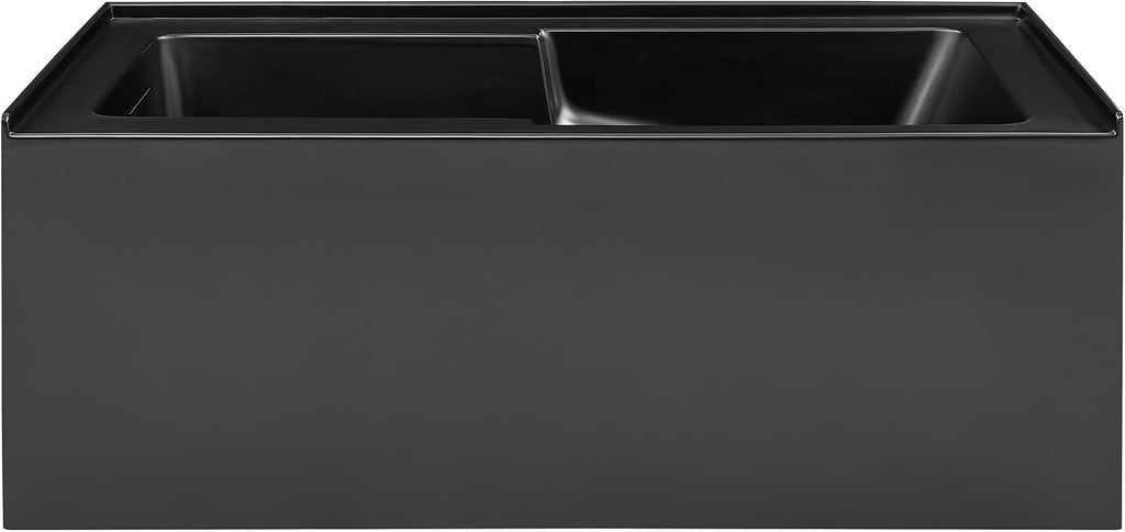 Swiss Madison Voltaire 60 x 32 Skirted Left Drain Soaking Apron Bathtub in Matte Black with Integrated Overflow and Armrest, Drain Included