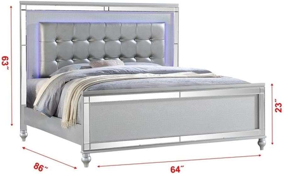 Sterling Queen 4 PC LED Bedroom Set Made with Wood in Silver Color