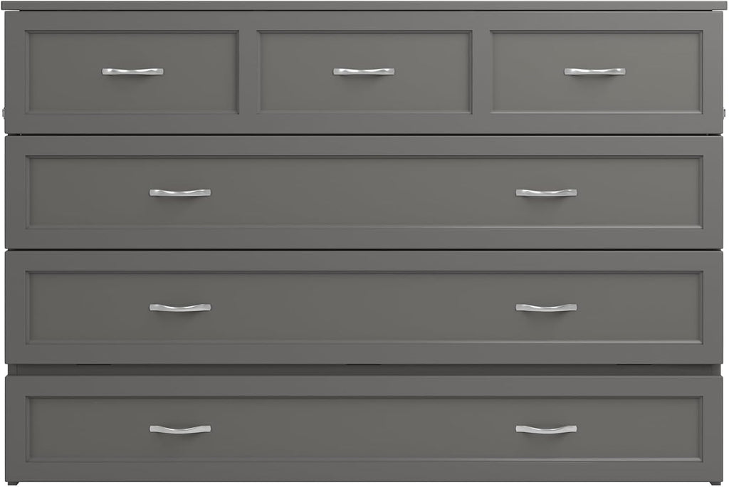 AFI, Northfield Murphy Bed Chest Queen with 6' Mattress, Storage Drawer & Built-in USB Charger, Grey