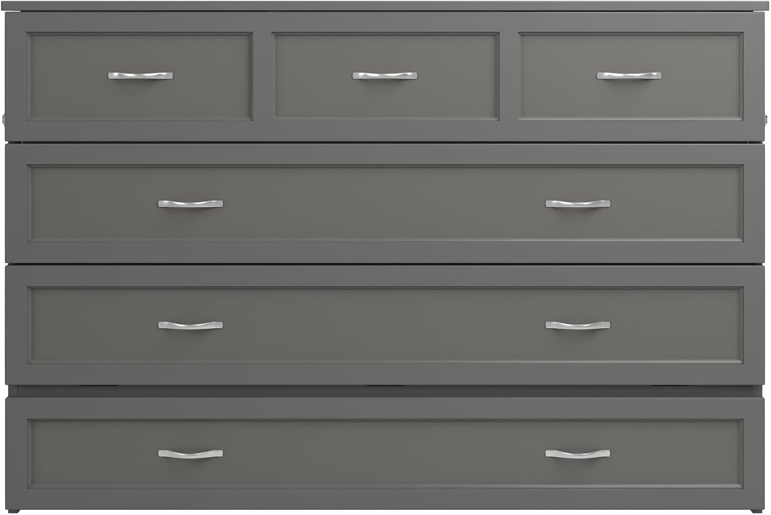 AFI, Northfield Murphy Bed Chest Queen with 6' Mattress, Storage Drawer & Built-in USB Charger, Grey