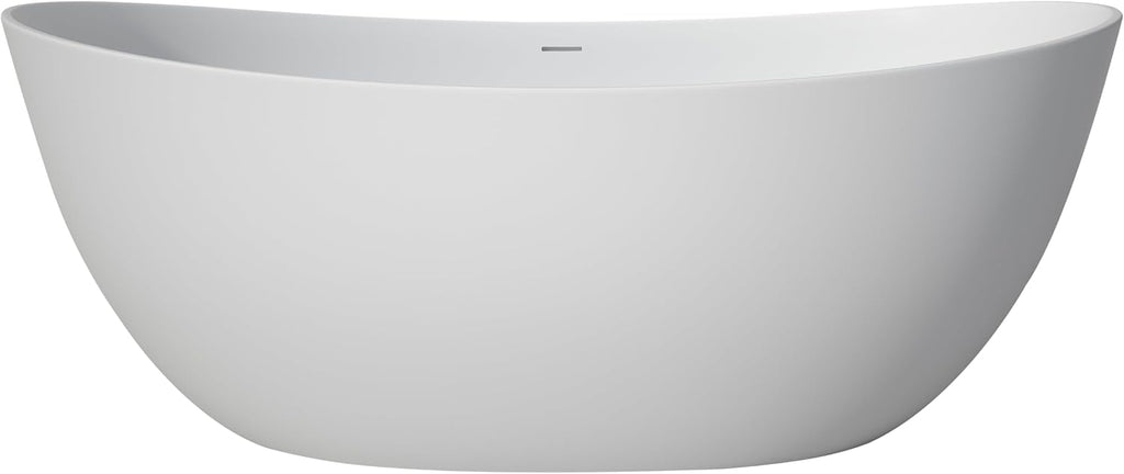 65'' Freestanding Stone Resin Bathtub, Solid Surface Free Standing Tub, Contemporary Design Soaking Tub, Stand Alone Tubs with Pop-up Drain and Overflow, Matte White