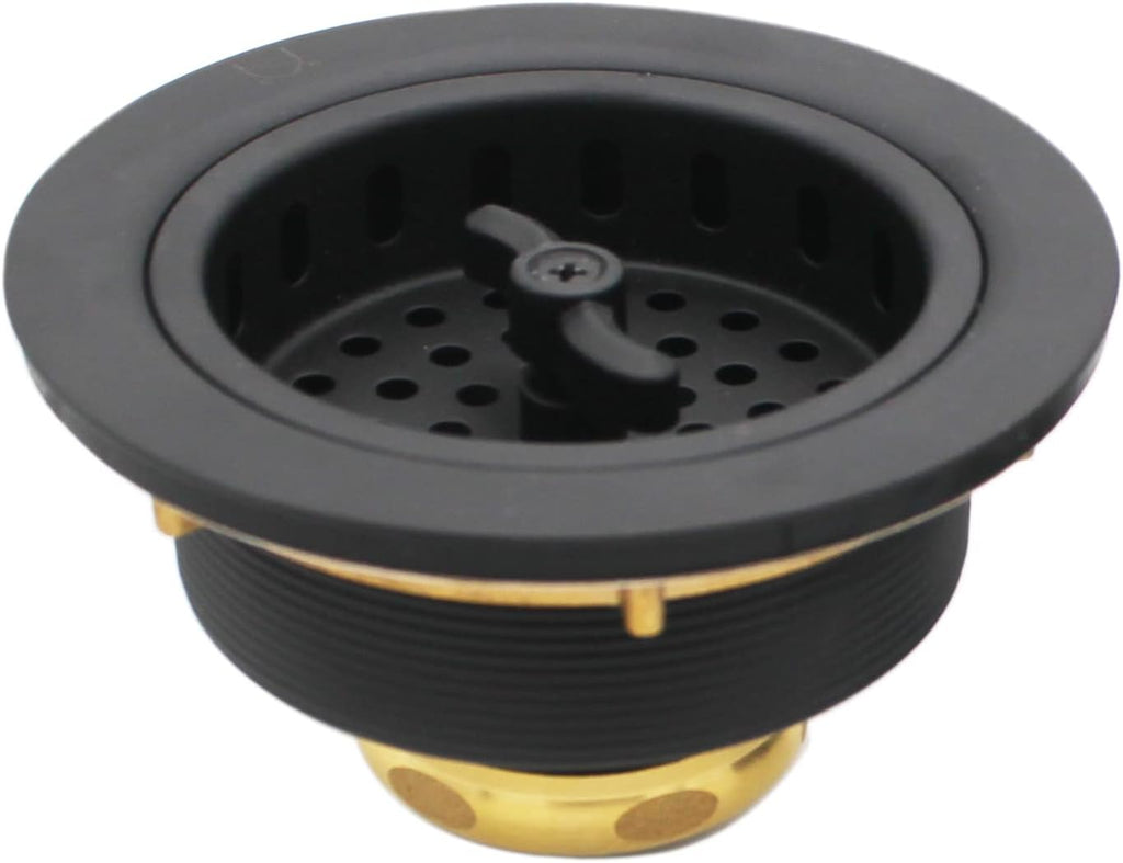 Westbrass CO2175-62 Combo Pack 3-1/2' Wing Nut Twist Style Large Kitchen Sink Basket Strainer and Waste Disposal Drain Flange with Stopper, Matte Black