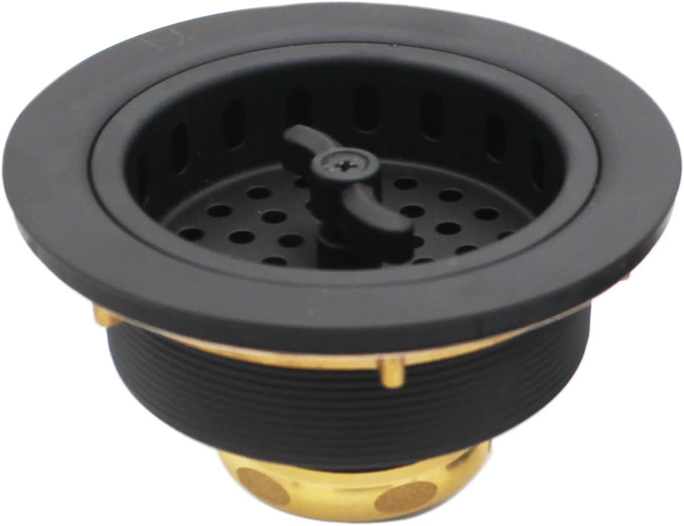 Westbrass CO2175-62 Combo Pack 3-1/2' Wing Nut Twist Style Large Kitchen Sink Basket Strainer and Waste Disposal Drain Flange with Stopper, Matte Black