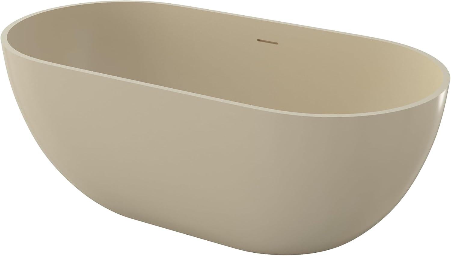 Premium 59' Cream Solid Surface Freestanding Bathtub, Upgraded Oval Stone Resin Tub with Overflow and Pop-up Drain