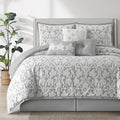 LANCO MODERN LIFESTYLE 7 Pieces Comforter Set, King, White Grey, Jacquard Floral Pattern and Classy Damask Medallion Design, Ultra Soft, Includes Bed Skirt, Shams, and Decorative Pillows